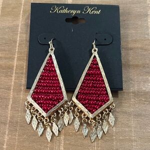 Red and Gold Beaded Earrings